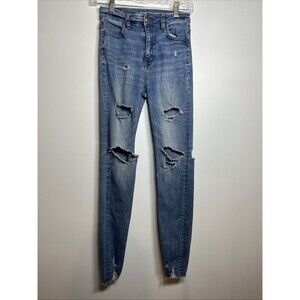 American Eagle Outfitters Super Stretch X Jeans Womens 0 Regular Blue Ripped